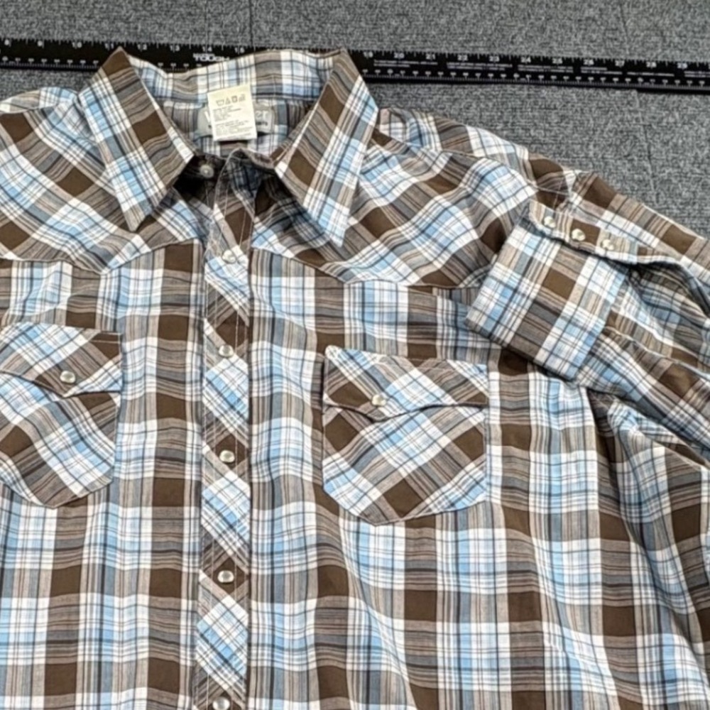 Wrangler Wrancher Shirts Mens 2XT Brown Blue Plaid Western Snap Long Sleeve